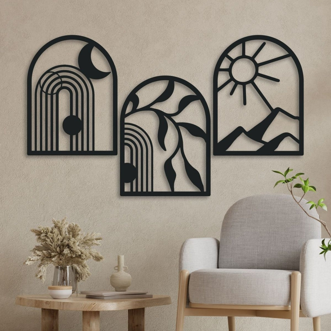Sun, Moon & Earth Celestial Arches Nature Trio 3D Acrylic Wall Art