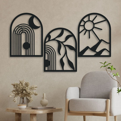 Sun, Moon & Earth Celestial Arches Nature Trio 3D Acrylic Wall Art