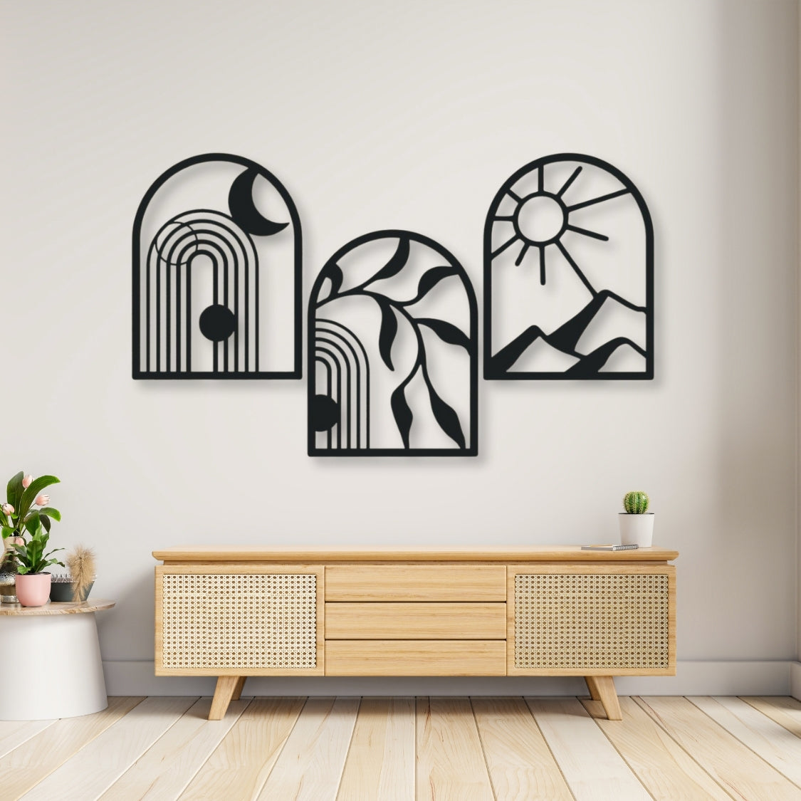 Sun, Moon & Earth Celestial Arches Nature Trio 3D Acrylic Wall Art