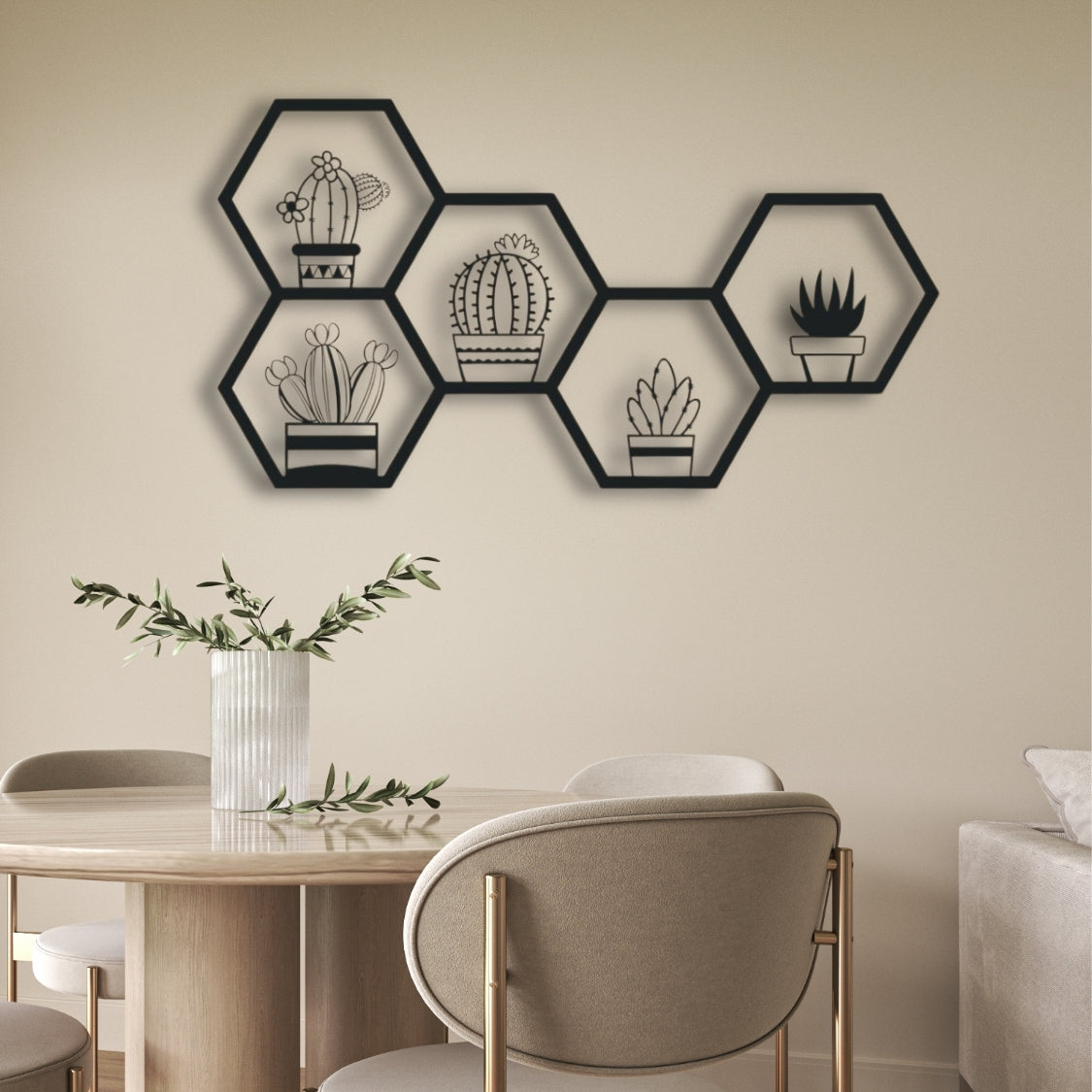 Desert Harmony Hexa Botanica 3D Acrylic Wall Art