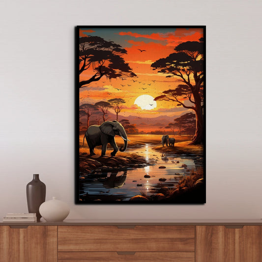 Savanna Sunset Canvas Painting Framed Wall Art