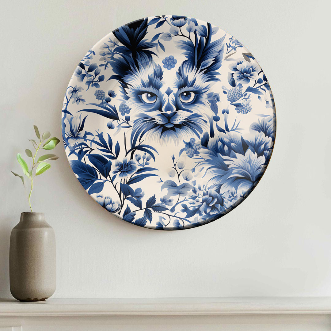 Porcelain Flora Hidden Kitty Ceramic Wall Plate Home Décor