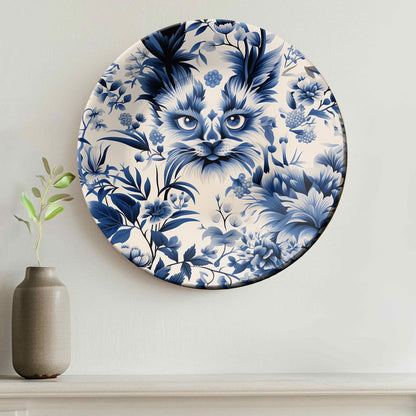 Porcelain Flora Hidden Kitty Ceramic Wall Plate Home Décor
