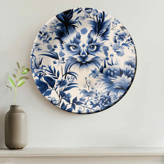 Porcelain Flora Hidden Kitty Ceramic Wall Plate Home Décor
