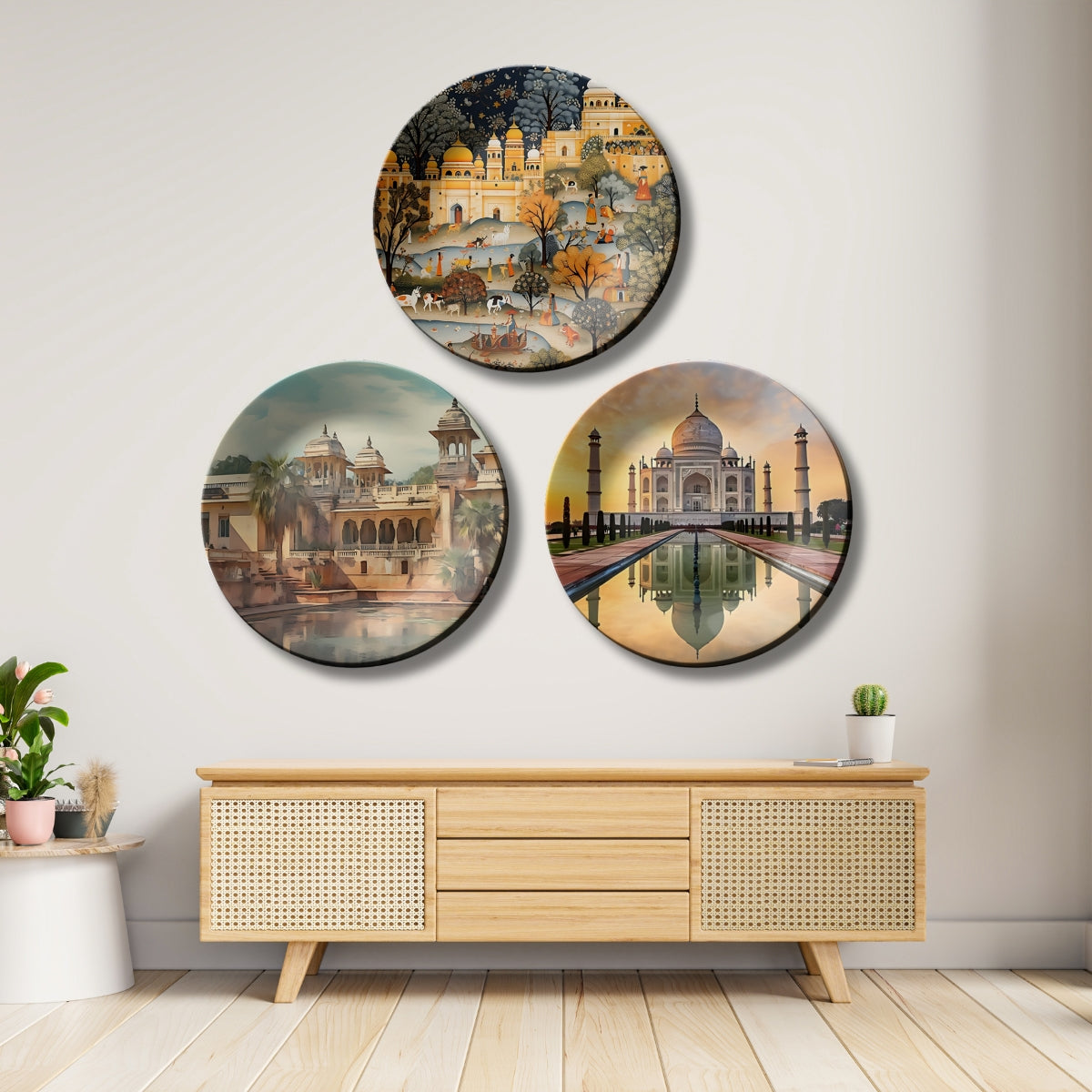 Set of 3 Ancient Indian Structure Wall Plates Décor