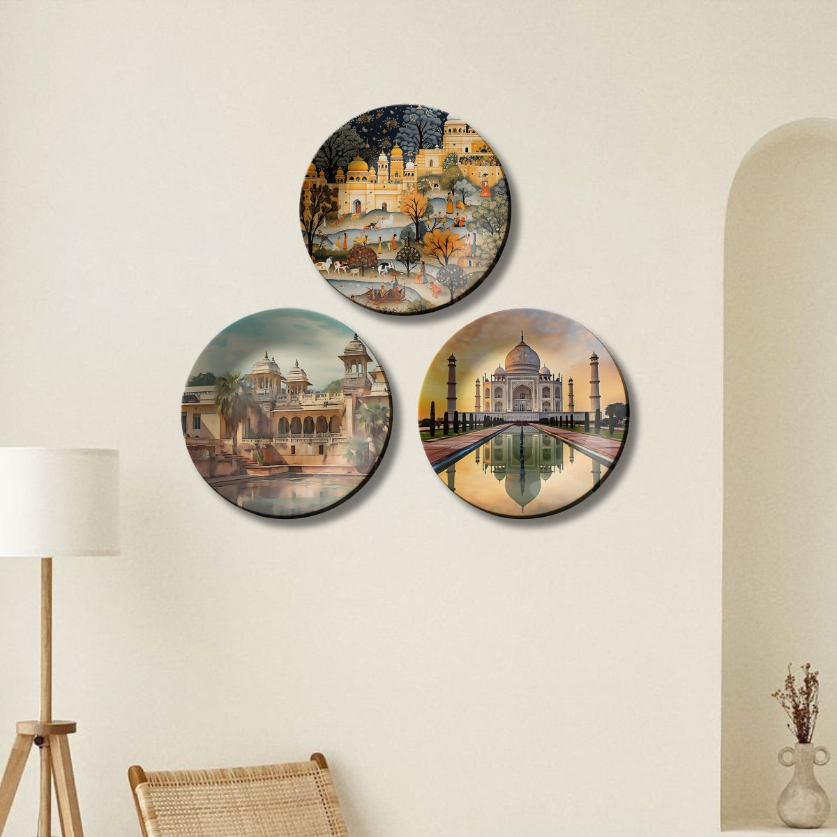 Set of 3 Ancient Indian Structure Wall Plates Décor