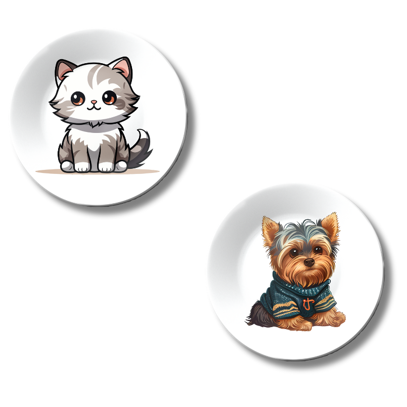Set of 2 Furry Friends Cat and Dog Home Décor Wall Plates
