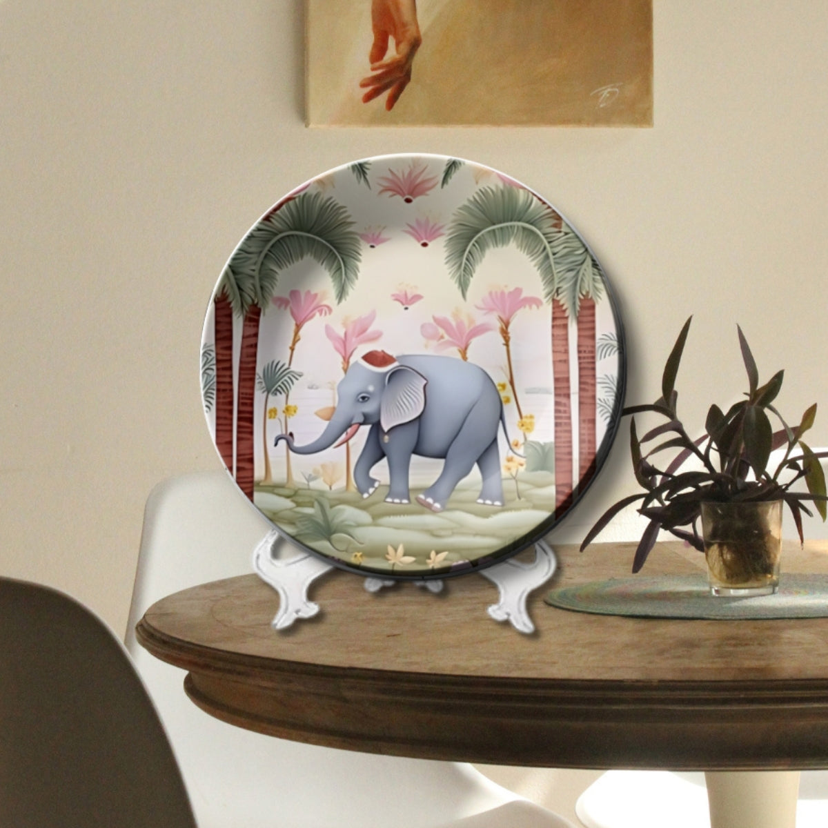 Set of 3 Elephant, Lotus, Peacock Nature Ceramic Decorative Wall Plates Home Décor