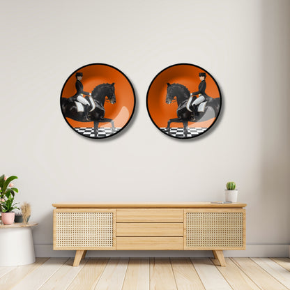 Set of 2 Man On The Black Horse Quiet Luxury Wall Plate Décor