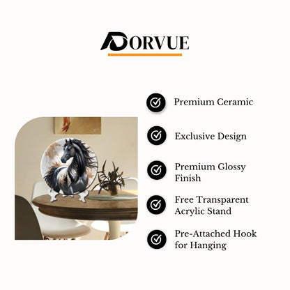 Royal Black Horse Ceramic Decorative Wall Plate For Home Décor