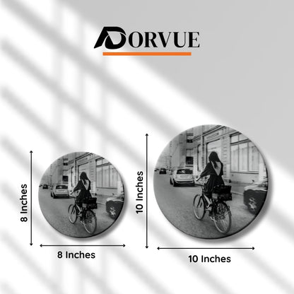 Girl Riding Bicycle Monochrome Decorative Wall Plate