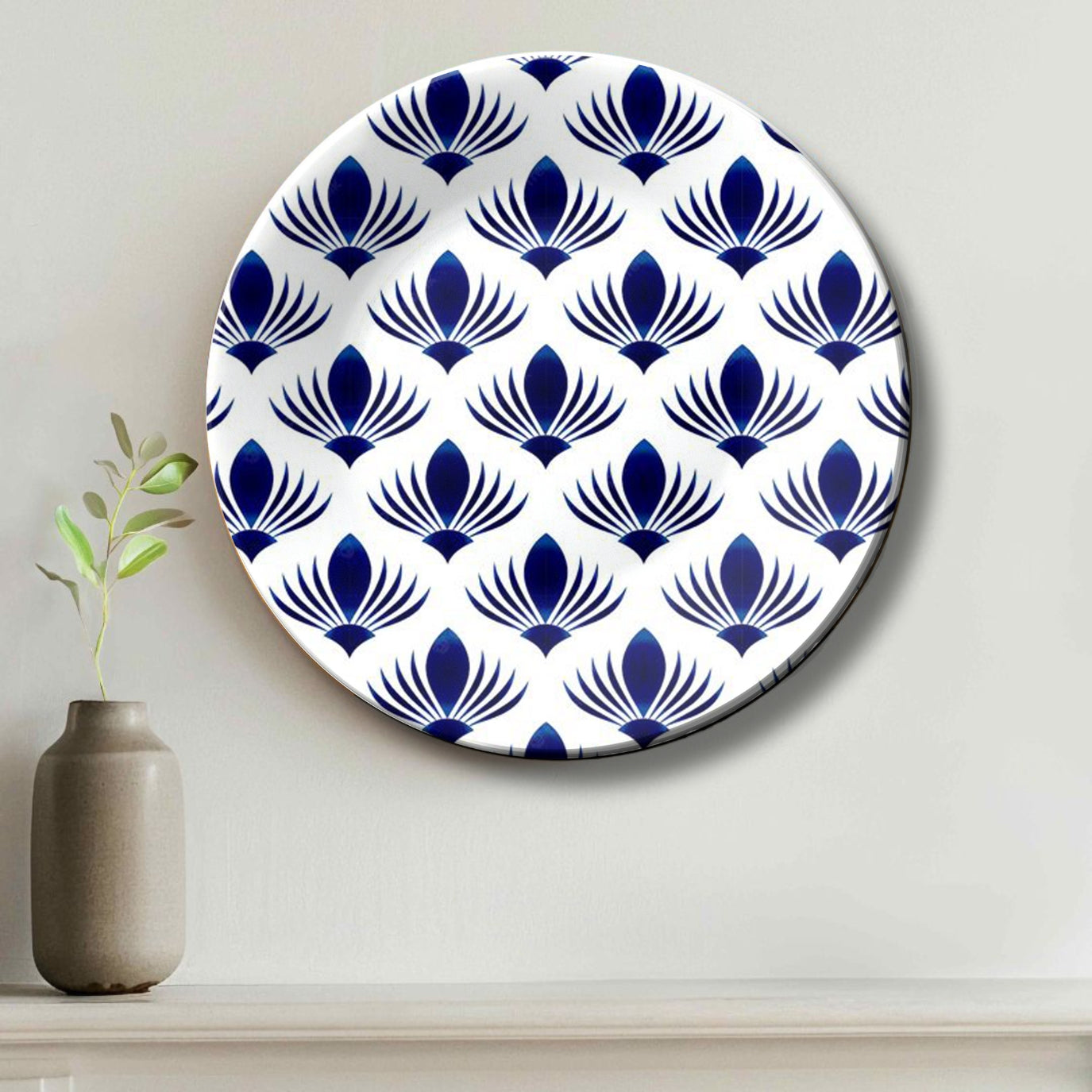 Royal Porcelain Sapphire Lotus Ceramic Wall Plate Home Décor