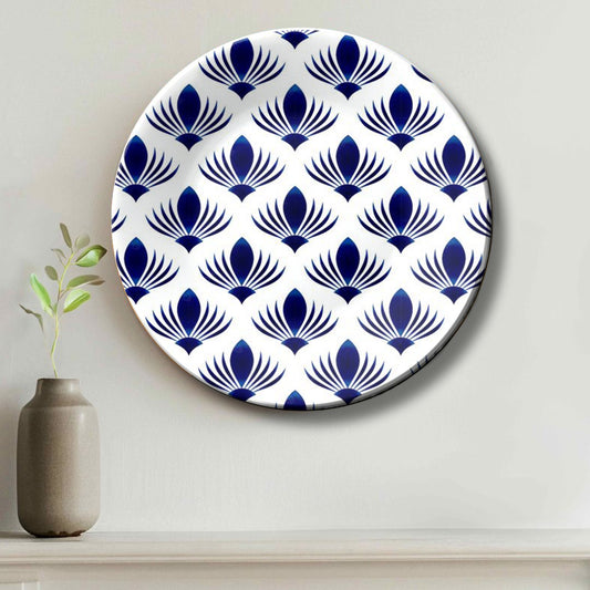 Royal Porcelain Sapphire Lotus Ceramic Wall Plate Home Décor