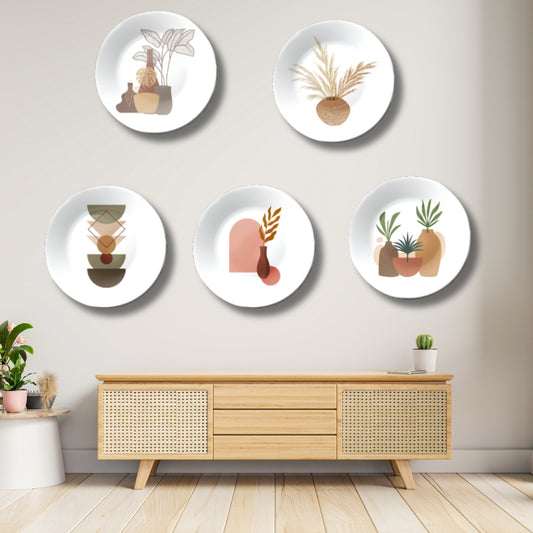 Set of 5 Earthen Aesthetic Boho Decorative Ceramic Wall Plates Home Décor