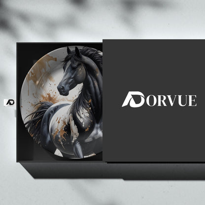 Royal Black Horse Ceramic Decorative Wall Plate For Home Décor