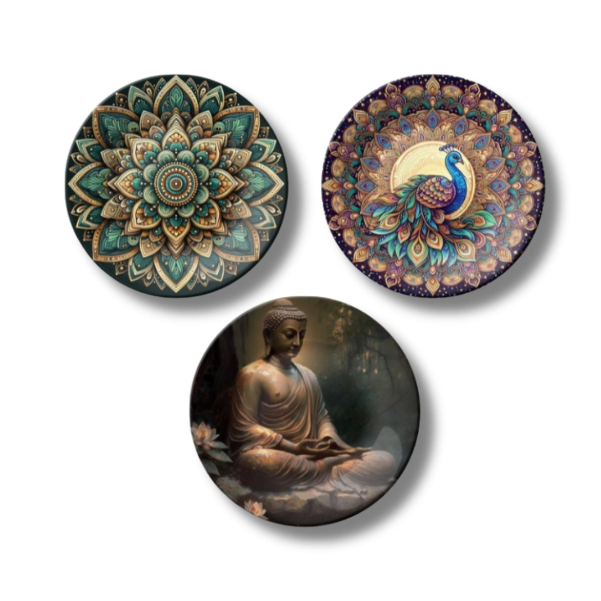 Set of 3 Peacock Whispers Buddha Home Décor Wall Plates