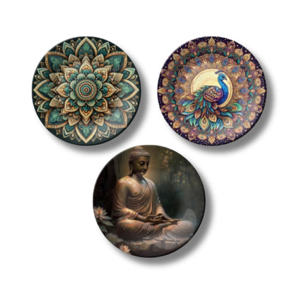Set of 3 Peacock Whispers Buddha Home Décor Wall Plates