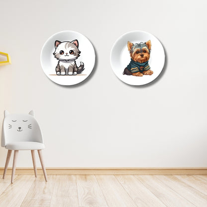 Set of 2 Furry Friends Cat and Dog Home Décor Wall Plates