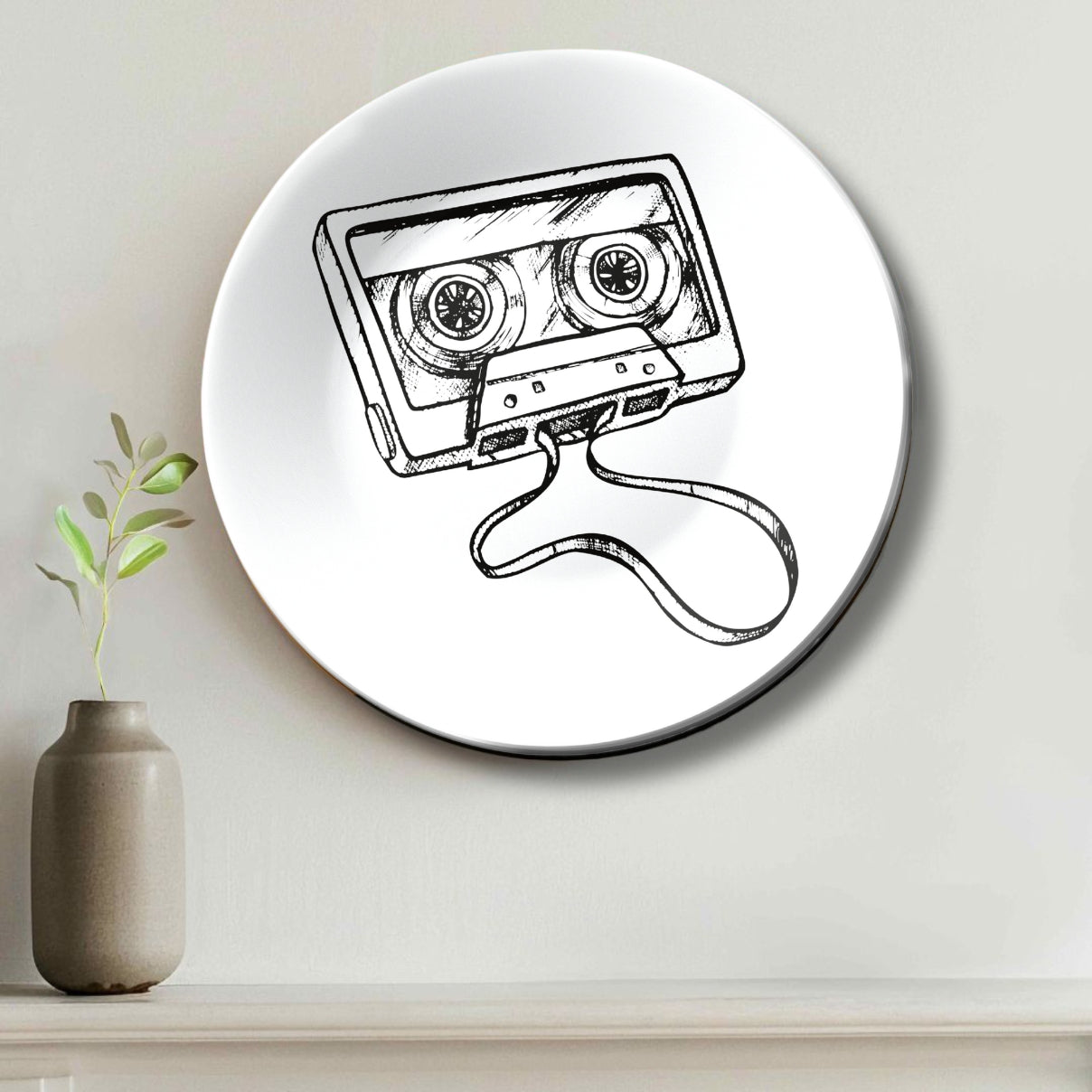 Cassette Tape Black and White Decorative Wall Plate