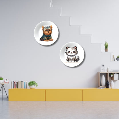 Set of 2 Furry Friends Cat and Dog Home Décor Wall Plates