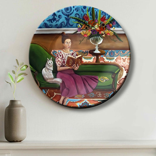 Women Reading A Book Ceramic Wall Plate Design For Living Room Home Décor