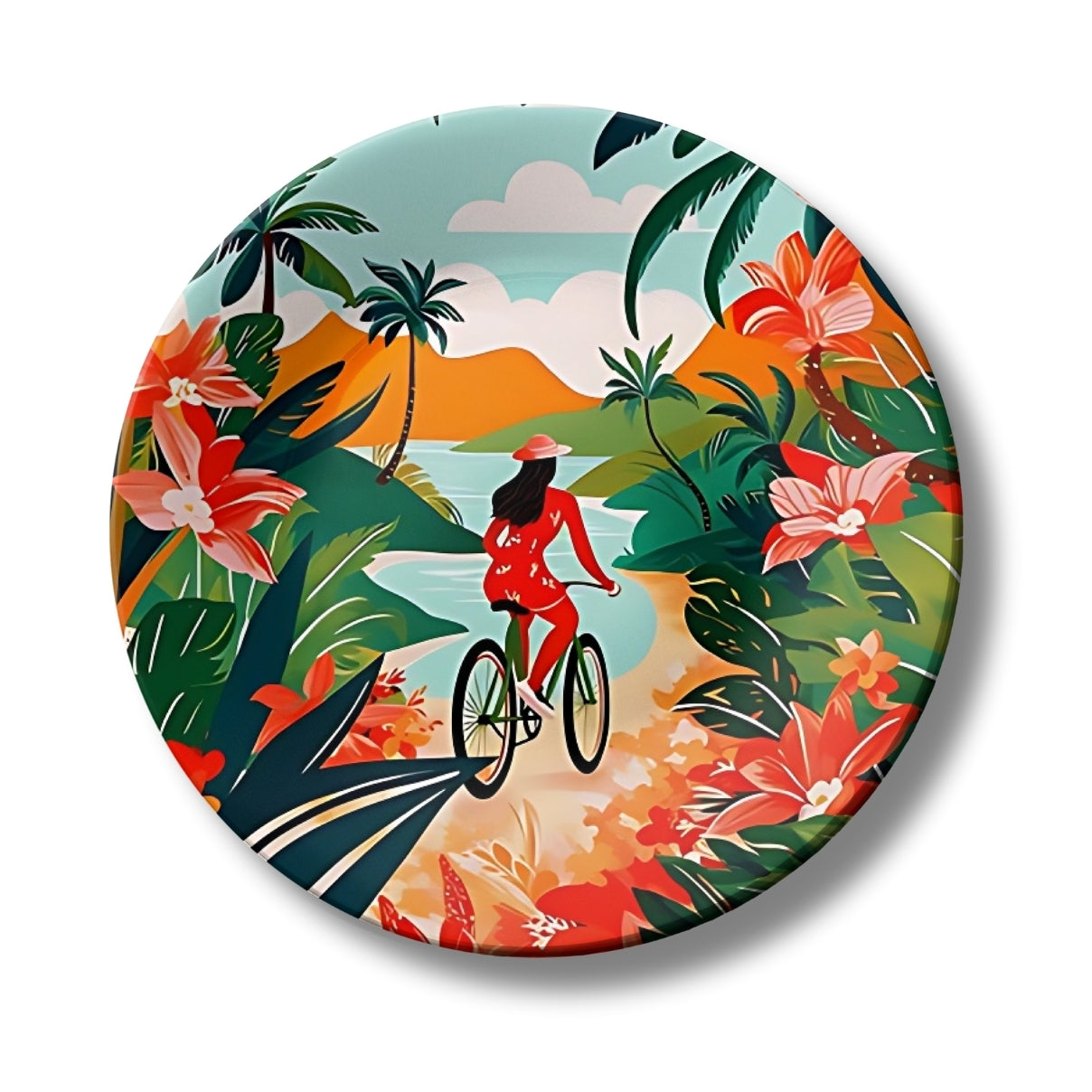 Women Riding Bicycle Ceramic Wall Plate Home Décor