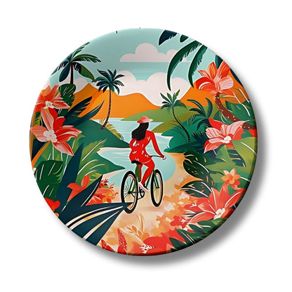 Women Riding Bicycle Ceramic Wall Plate Home Décor