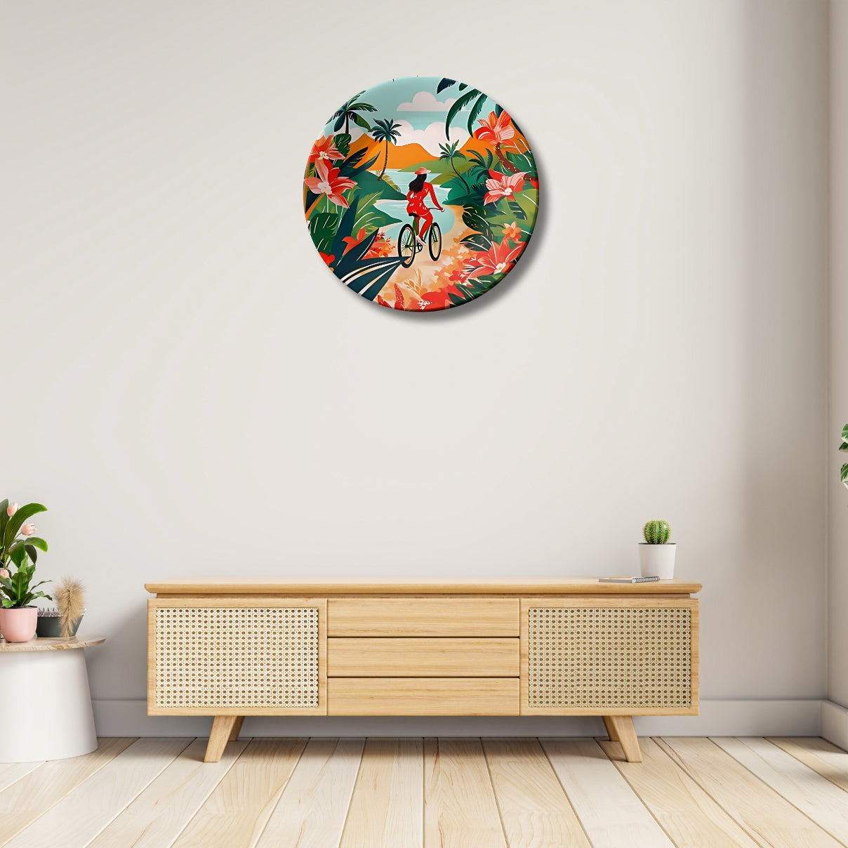 Women Riding Bicycle Ceramic Wall Plate Home Décor