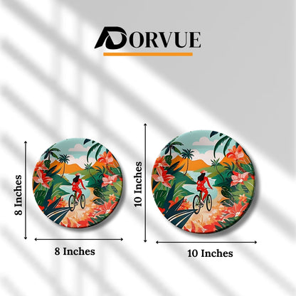 Women Riding Bicycle Ceramic Wall Plate Home Décor