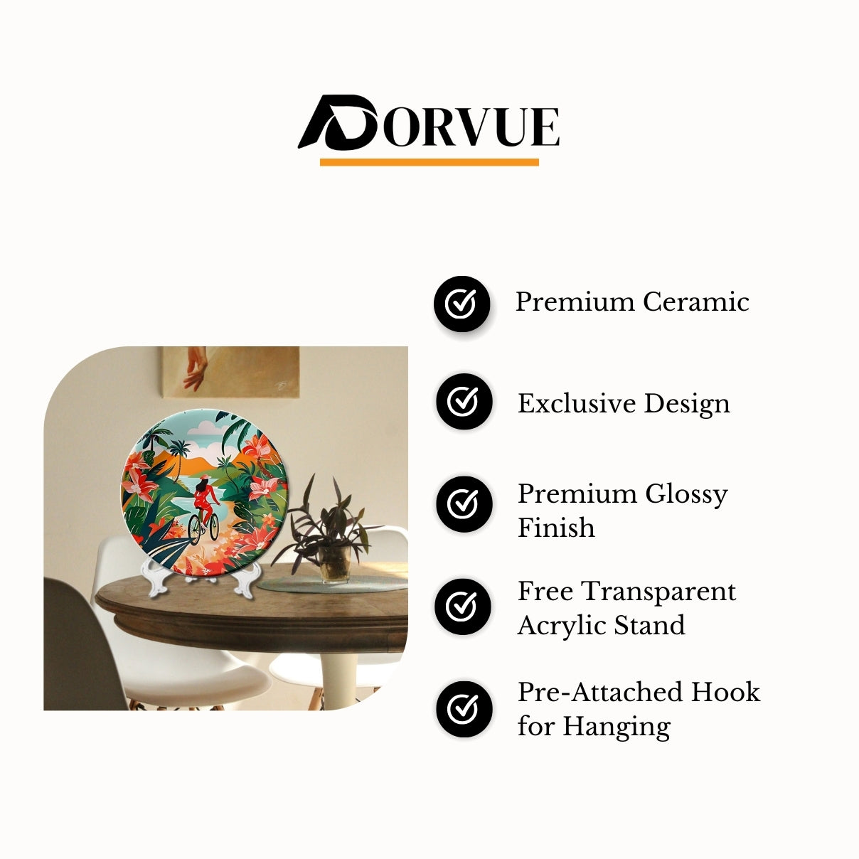 Women Riding Bicycle Ceramic Wall Plate Home Décor