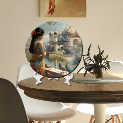 Riverside Beauty – Woman Admiring the Palace Ceramic Decorative Wall Plate