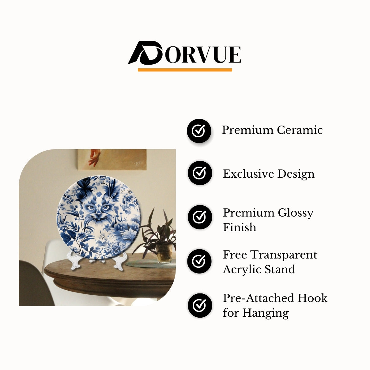 Porcelain Flora Hidden Kitty Ceramic Wall Plate Home Décor