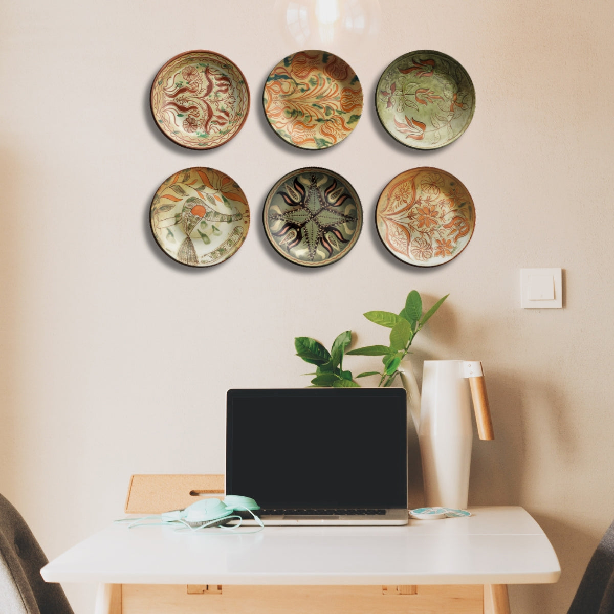 Set of 6 German Dish Art Ceramic Decorative Wall Plates Décor