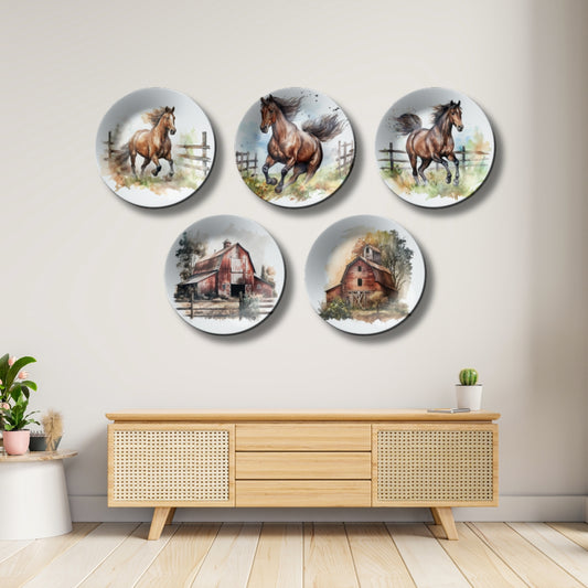Set of 5 Farmhouse and Horses Wall Plates Art Wall Décor
