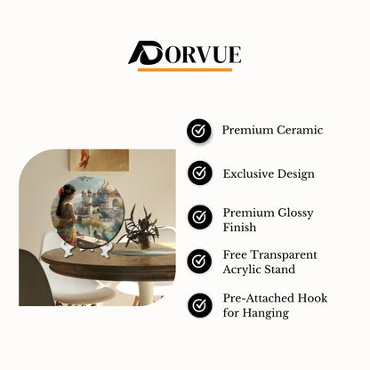 Riverside Beauty – Woman Admiring the Palace Ceramic Decorative Wall Plate