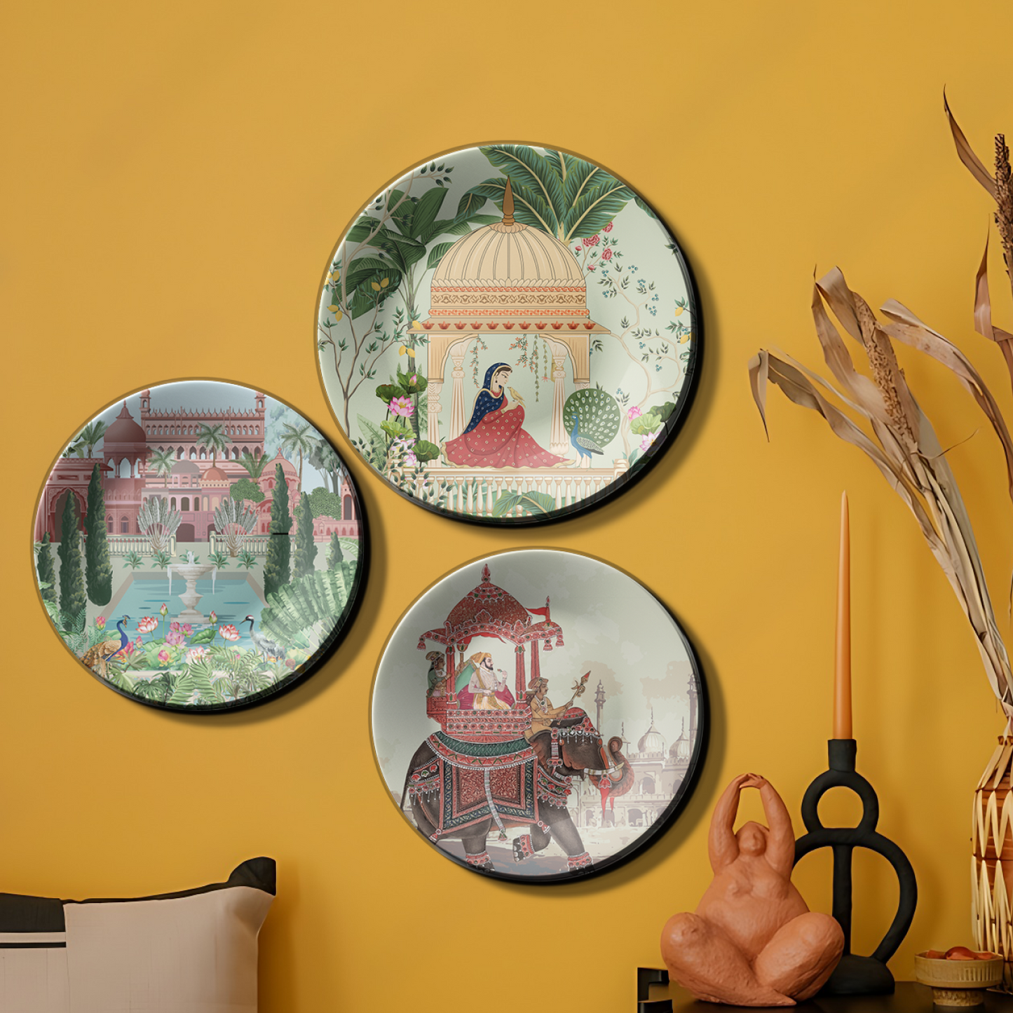 Set of 3 Indian Kingdom Home Decorative Ceramic Wall Plates Décor