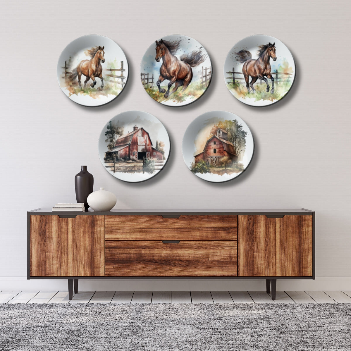 Set of 5 Farmhouse and Horses Wall Plates Art Wall Décor