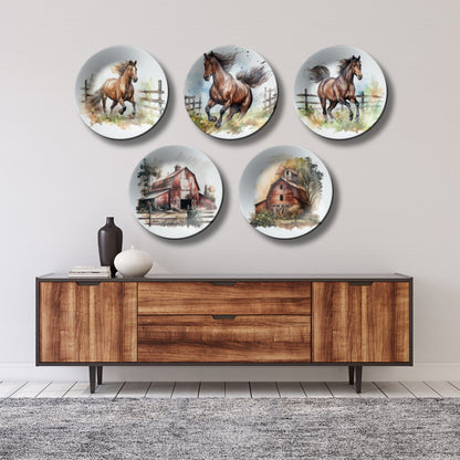 Set of 5 Farmhouse and Horses Wall Plates Art Wall Décor