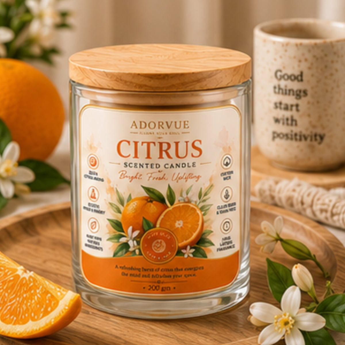Citrus Scented Candle for Home Décor & Gifting | Natural Soy Wax Aromatherapy Candle