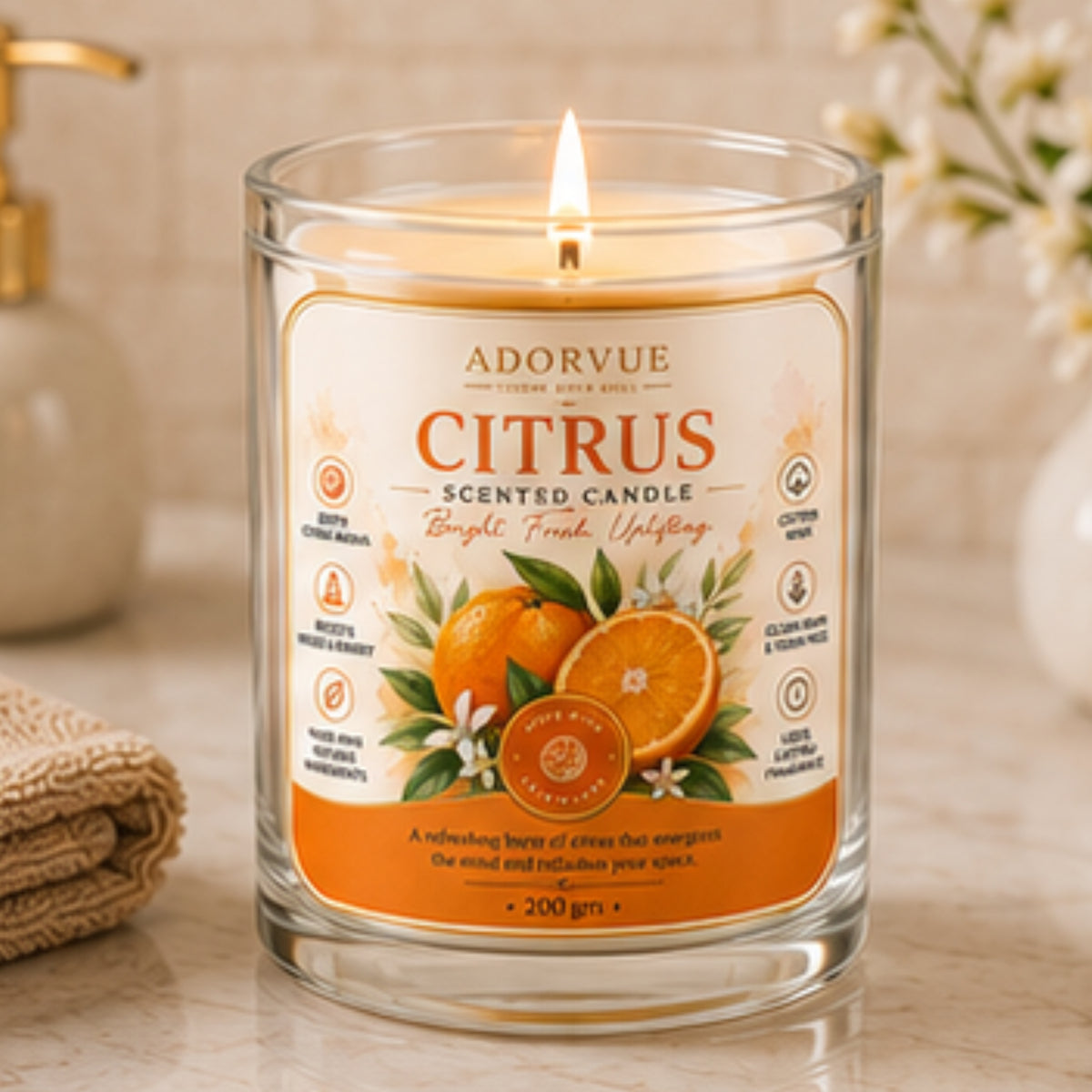 Citrus Scented Candle for Home Décor & Gifting | Natural Soy Wax Aromatherapy Candle