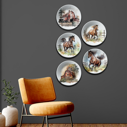 Set of 5 Farmhouse and Horses Wall Plates Art Wall Décor