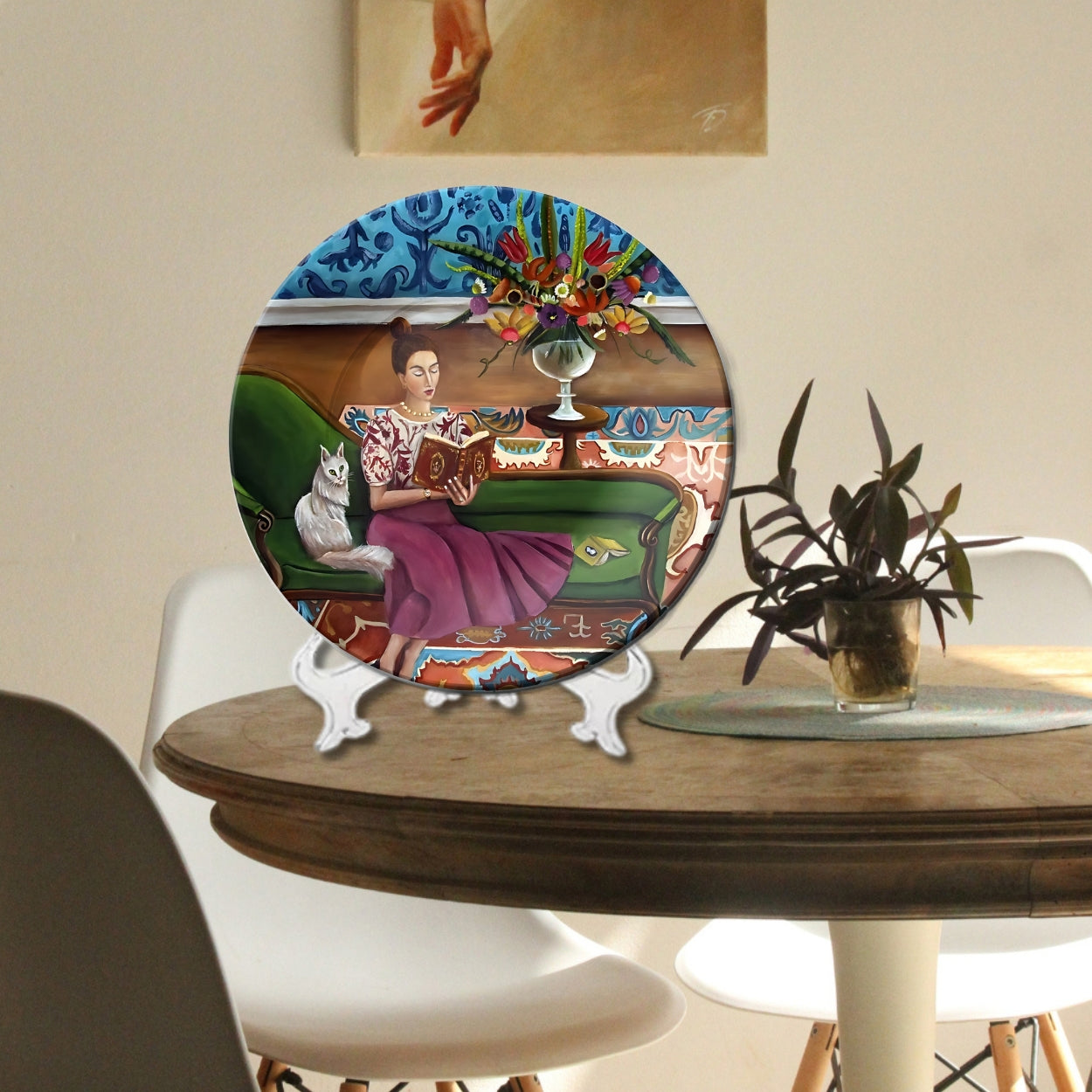 Women Reading A Book Ceramic Wall Plate Design For Living Room Home Décor