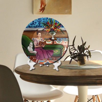 Women Reading A Book Ceramic Wall Plate Design For Living Room Home Décor