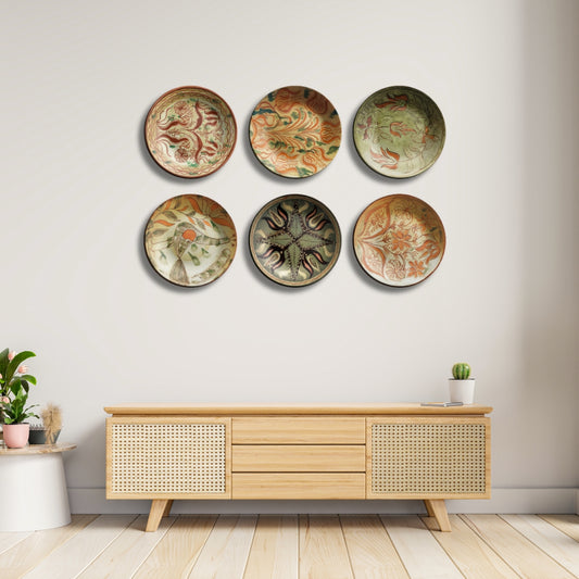 Set of 6 German Dish Art Ceramic Decorative Wall Plates Décor