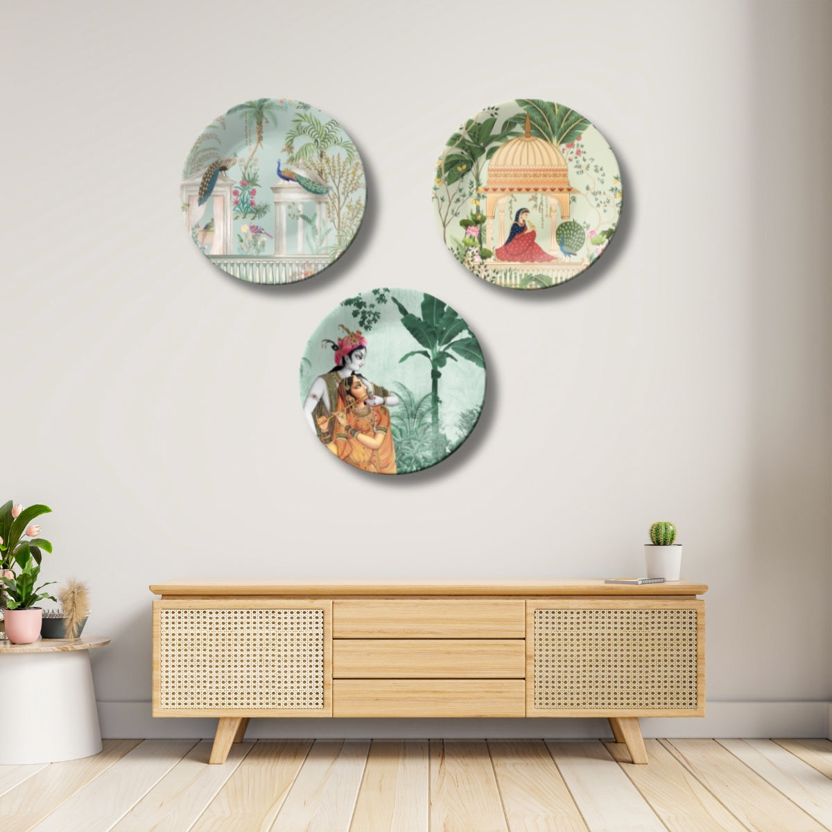 Set of 3 Divine Radha Krishna Art Painting Home Décor Wall Plates