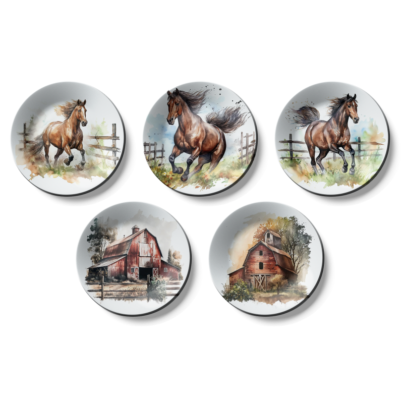 Set of 5 Farmhouse and Horses Wall Plates Art Wall Décor