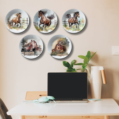 Set of 5 Farmhouse and Horses Wall Plates Art Wall Décor