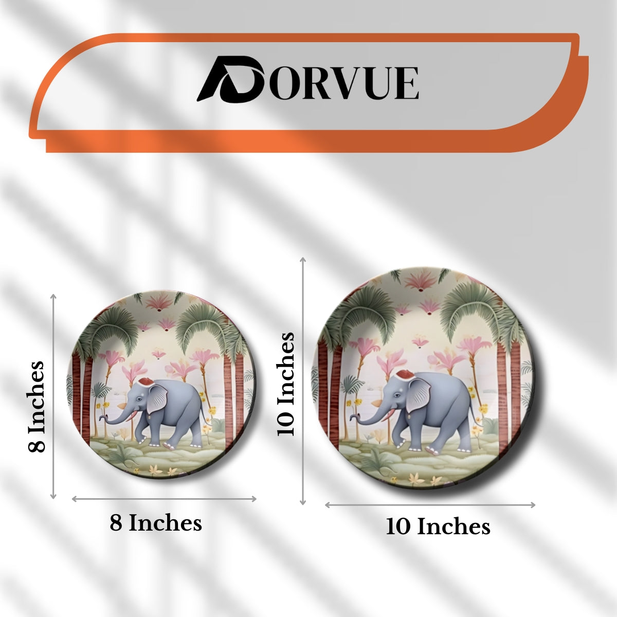 Set of 3 Elephant, Lotus, Peacock Nature Ceramic Decorative Wall Plates Home Décor