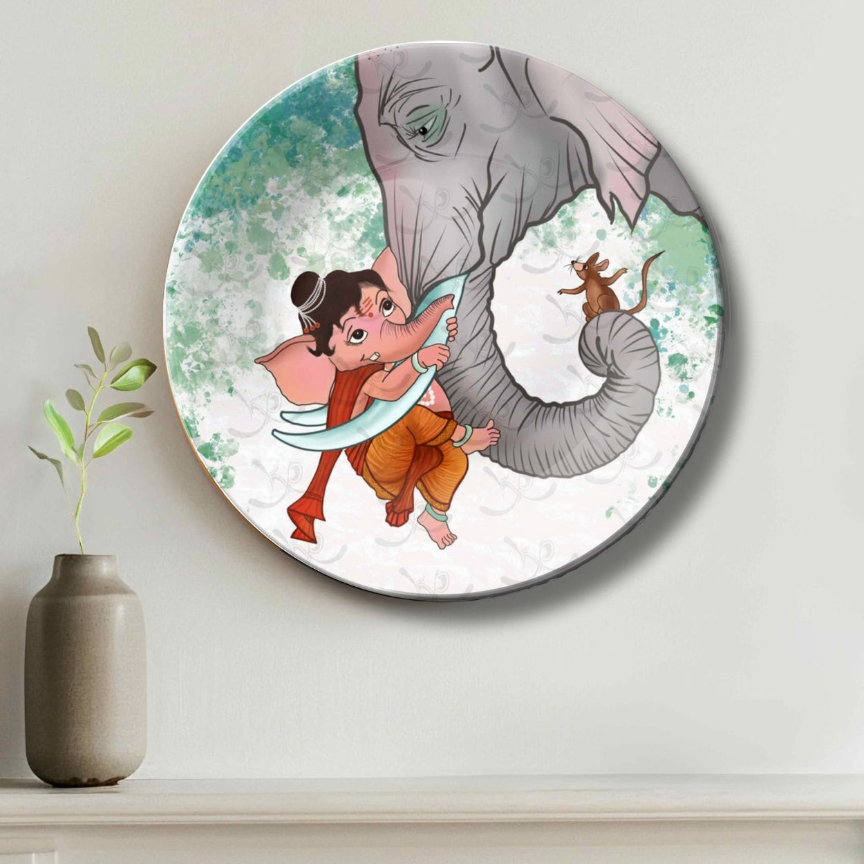 Ganesha Playing With Elephant Decorative Wall Plate
