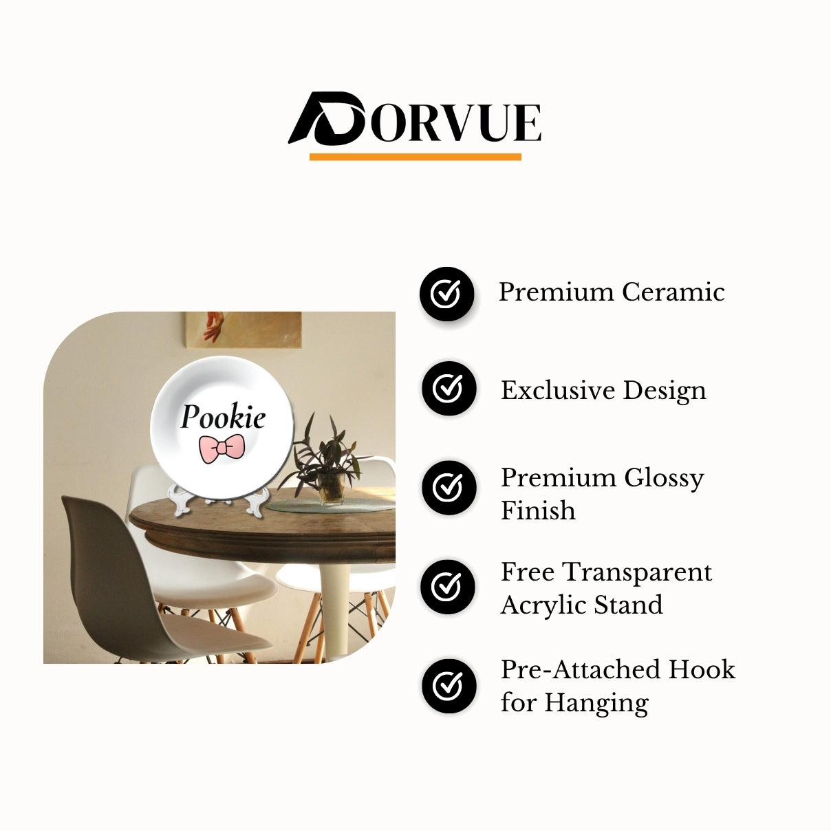 Pookie Bow Decorative Wall Plate For Gift or Girls Room Décor